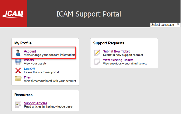 How do i update my account information ICAM